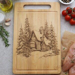 Custom Laser Engraved Bamboo Cutting Board - 12 X 7.75 Inch - Cottage Images